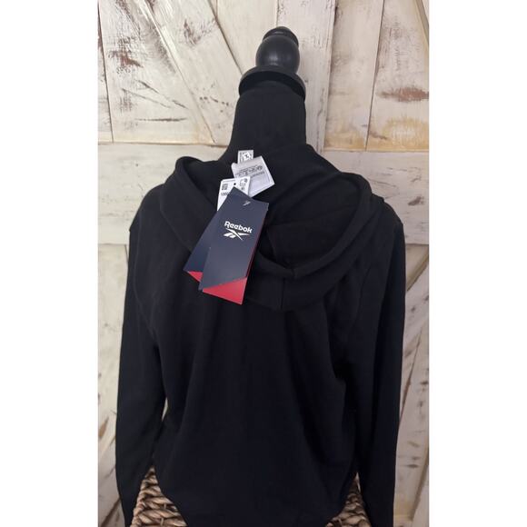 NWT REEBOK Women's Logo Drawstring Hoody French‎ Terry Full Zip | Black | Small - Picture 4 of 6